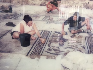 This photo shows the beginning of restoration of the mosaic floor.
